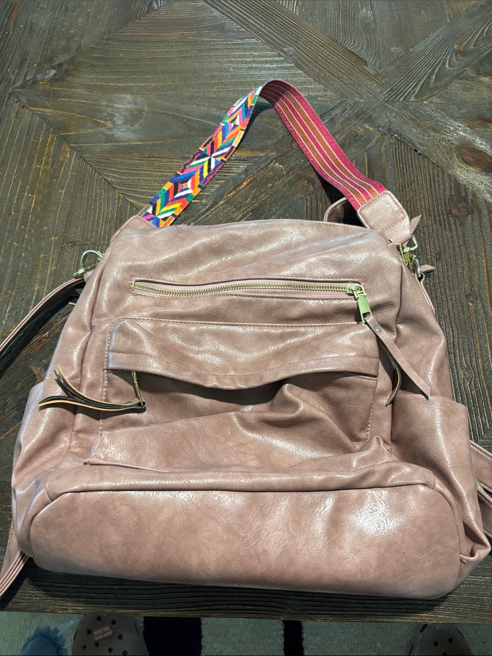 Women's Soft Blush Pink Shoulder Bag with Colorful Strap